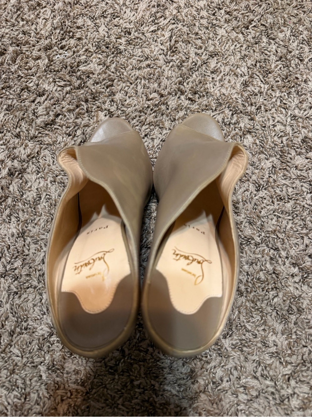 Christian Louboutin Taupe Leather Open-Toe Mules - Picture 6 of 7
